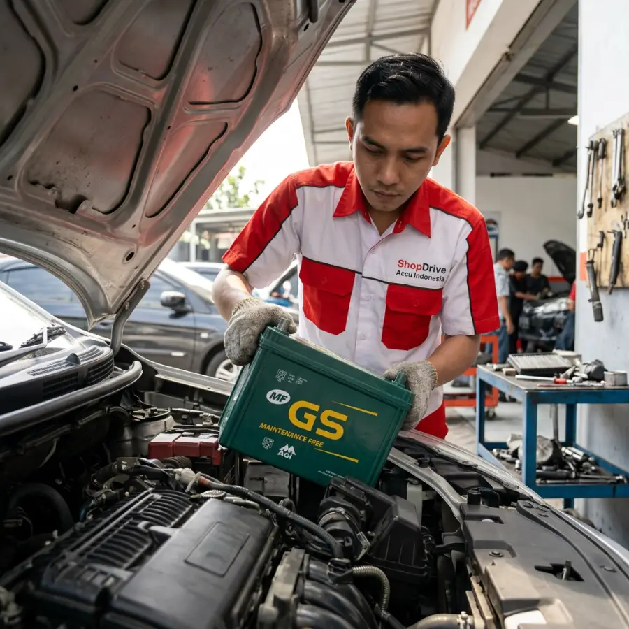 Pemasangan aki GS Astra di bengkel